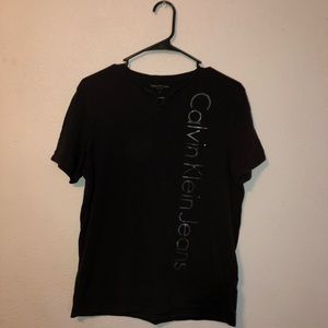 Black Calvin Klein Split Neck T-Shirt